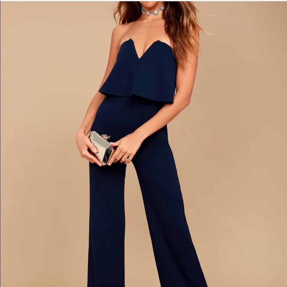 Lulus strapless navy jumpsuit